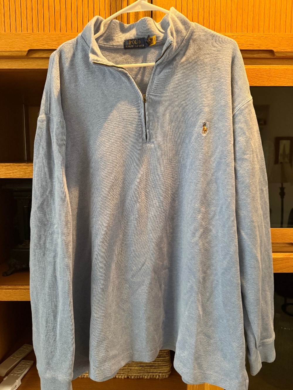 2XLT Mens Light Blue Polo Ralph Lauren Mesh-Knit Cotton Quarter Zip